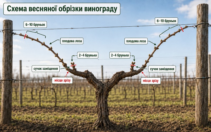схема обрезки винограда