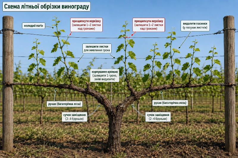 обрезка винограда летом