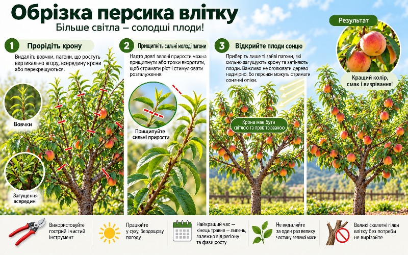 обрезка персика летом