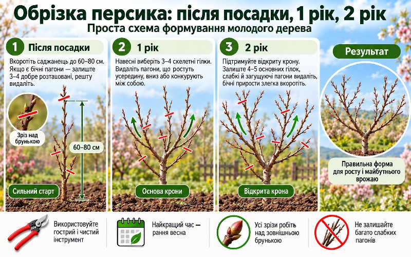 обрезка персика 2 года